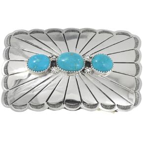 Navajo Turquoise Silver Belt Buckle Hammered Traditional Tail Feather Patterns 0339