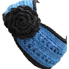 High Fashion Headband Ear Warmer, Earmuff | Night Blue & Black with flower