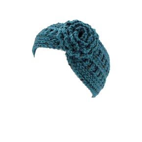 High Fashion Headband Ear Warmer, Earmuff | Teal Tweed with flower