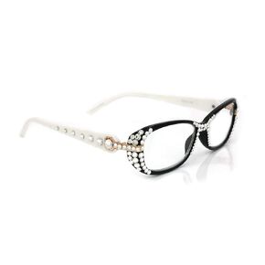 Glamour Quilted, Bling Reading Glasses Women with Clear Genuine European Crystals Black and White. NY Fifth Avenue.