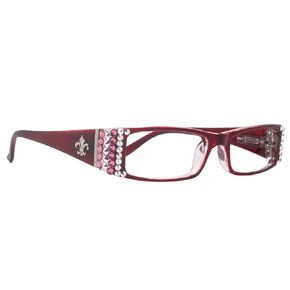 The French, Fleur De Lis, Rectangular Bling Women Reading Glasses Adorned with Clear + AB (Aurora Borealis) Genuine European Crystals +1 +1.50 +1.75 +2 +2.25 +2.50 +2.75 +3 Burgundy. NY Fifth Avenue.