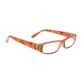 Florence, Bling Women Reading Glasses Adorned with Light Colorado and Cooper Genuine European Crystals, Paisley Orange. NY Fifth Avenue.