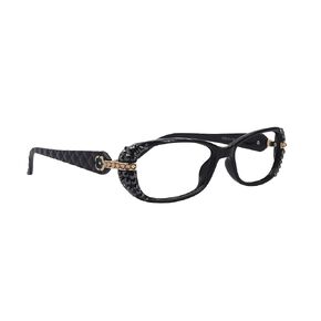 Glamour Quilted, (Bling) Women Reading Glasses Bling Adorned w (Hematite + Light Colorado) Genuine European Crystals in (Black) Frame NY Fifth Avenue