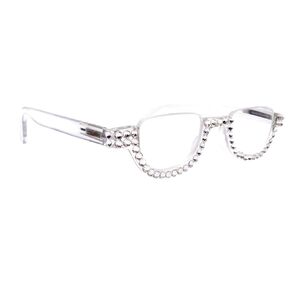 The Half Moon, Clear Translucent, Bling Women Reading Glasses Adorned w Clear Genuine European Crystals +1.25 +1.50 +1.75 +2.00 +2.25 +2.50 +2.75 +3.00 +3.50 +4.00. NY Fifth Avenue.