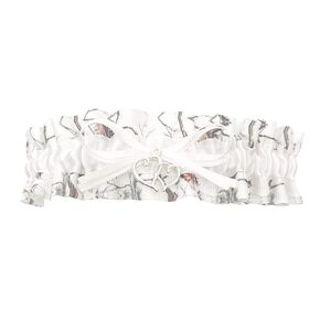 Camouflage White Satin Wedding Keepsake Bridal Garter - Double Heart Charm