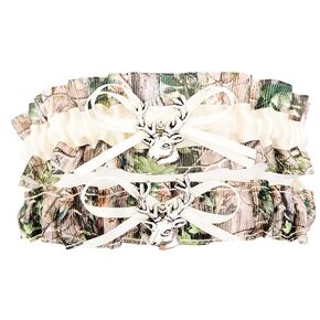 Camouflage Ivory Satin Wedding Bridal Garter Set - Deer Head Charm