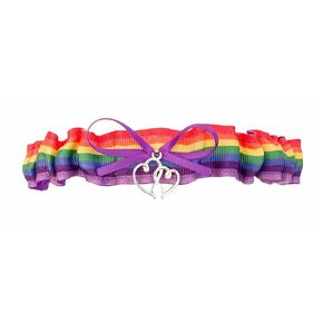 Purple Rainbow Wedding Toss Demi Bridal Garter - Double Heart Charm