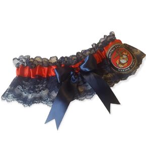 Handcrafted Red & Navy Blue Wedding Garter or Set Made Using Marines Fabric