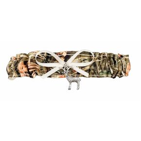 Camouflage Ivory Satin Bridal Wedding Toss Garter - Deer Charm