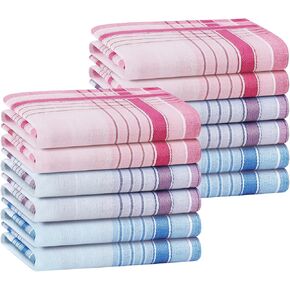 Handkerchiefs for Women, Soft Cotton Women’s Handkerchiefs, Striped Ladies Vintage Hankies 6/12PCS, 11.4 * 11.4"