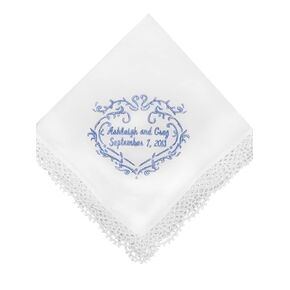 Personalized Wedding Handkerchief - Embroidered Bridal Gifts, Monogrammed hanky for Women Something Blue, Sentimental Hankie, Bouquet Wrap, Keepsake Gift from Fathers, Mothers, Grooms or Brides