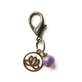 Amethyst Crystal Lotus Flower Yoga or Diaper Bag Charm