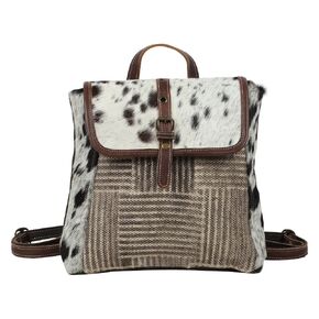 Premium Hair-on Leather Knit Rug Canvas Backpack | Real Leather Handmade Backpack | Women Outdoors Rustic Country | RMBB15