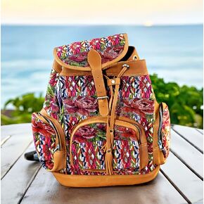 Large Hand-Woven Leather & Huipile Backpack in Saudi Arabia