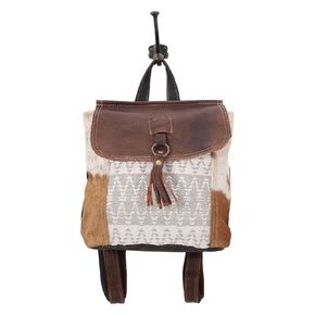 Premium Hair-on Leather Knit Rug Canvas Backpack | Real Leather Handmade Backpack | Women Outdoors Rustic Country | RMBB14