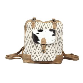 Premium Hair-on Leather Knit Rug Canvas Backpack | Real Leather Handmade Backpack | Women Outdoors Rustic Country | RMBB12