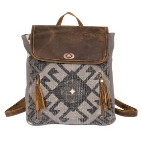 Premium Brown Leather Knit Rug Canvas Backpack | Real Leather Handmade Backpack | Women Outdoors Rustic Country | RMBB9