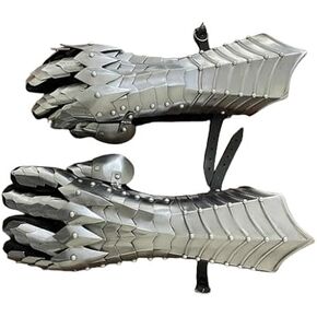Silver Finish Medieval Nazgul Steel Gauntlet Gloves: Battle-Ready Warrior Knight Armor with Detailed Design, Medium Size, Ideal for SCA, LARP, and Collectors – Perfect Gift for Halloween