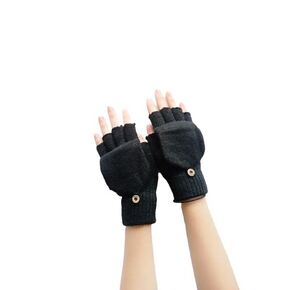 Black convertible gloves unisex Half finger glove with flap Alpaca mittens Warm knitted Valentines Gift for photographer