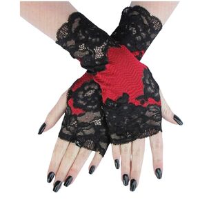 Dark Red and Black lace Fingerless Gloves Christmas Halloween Plus sizes