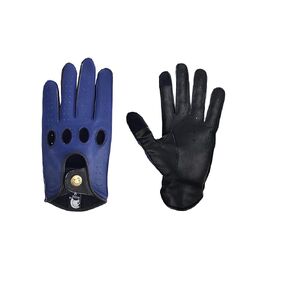 Blue Leather Designer Driving Gloves Reverse Stitched by Gladiator Polo (Medium)