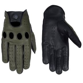 Army Green Designer Driving Gloves Reverse Stitched by Gladiator Polo (Small)