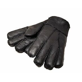 Warm Black Sheepskin Shearling Gloves Handmade for Men by Katz Leather (Large)
