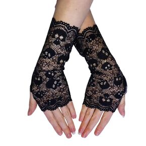 Black Skull Witch Lace Fingerless Gloves Wedding Prom Halloween Witch