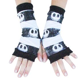 Jack Skull Fingerless Gloves Black and White Stripes Nightmare Halloween Cosplay Costume (Large)