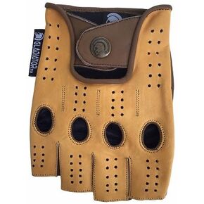 Sunny Yellow Cognac Designer Driving Gloves Fingerless (X-Large)