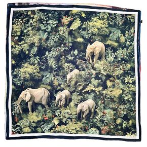 100% Silk Square Scarf - Elephant 35x35"/90x90cm, Mulberry Twill Silk Scarf with Hand-rolled Edges, Head Wrap, Luxury Silk, Gift for her/him