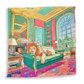 100% Silk Square Scarf - Lion 27x27"/70x70cm, Mulberry Twill Silk Bandana with Hand-rolled Edges, Versailles, Leo, Gift for her and him