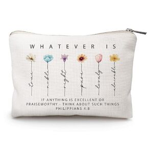 Philippians 4:8 Whatever Is Bible Verse Makeup Bags, Bible Verse Gift for Teens Daughter Sister Bestie, Christian Cosmetic Bag, Accessory Pouch Christian Gift for Women for Girls (Philippians)