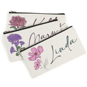 Personalized Gifts for Women - Birth Flower Makeup Bag w/Name & Birth Flower, 12 Floral Options - Custom Cosmetic Bag for Women, Bridesmaid Gifts, (Large)