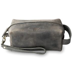PEGAI Personalized Leather Travel Toiletry Bag for Men | Handmade Top Grain Distressed Dopp Kit, Mens Toiletry Bag, Shaving Kit Case Travel Organizer - Lee (Rock)