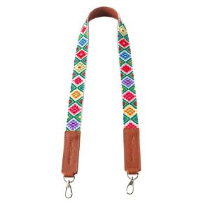 Woven Bag Strap - Multi with Tan Leather, Purse Strap Replacement Crossbody, Handbag Wide Shoulder Strap, Handmade Embroidered Crossbody Strap, Camera Strap, Luggage Strap