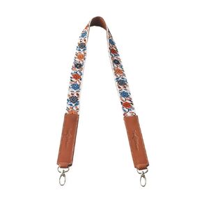 Woven Bag Strap - Flowers Dark with Camel Leather, Purse Strap Replacement Crossbody, Handbag Wide Shoulder Strap, Handmade Embroidered Crossbody Strap, Camera Strap, Luggage Strap