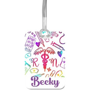 Nurse Luggage Tag for Women, RN Bag Tag ID Badge, Gift for Nursing Student Personalized, Christmas Stocking Stuffer