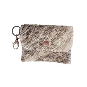 Key Chain ID Cowhide Card Wallet, Natural Cowhide Business Card, Credit Card Gift, Keep Cards Secure, Clip Inside Large Purse to Grab & Go (Light Brindle)