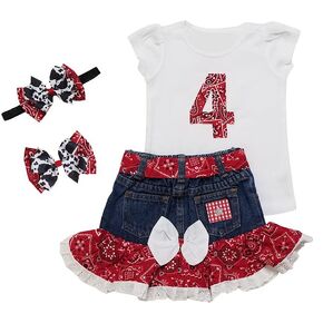 Cowgirl Birthday Outfit/Personalized/Red Bandana/Denim Ruffle Skirt/Western Outfit/Cowgirl Shirt/Barnyard/Farm