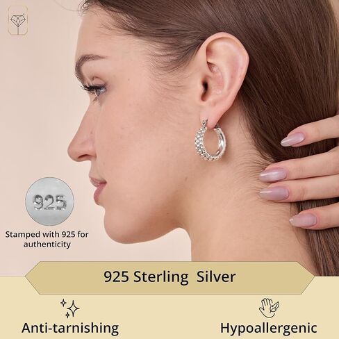Lightweight Small Chunky Silver Hoop Earrings for Women | Nickel Free 925 Sterling Silver Hypoallergenic Earrings with Click Tops by MAX + STONE in Saudi Arabia