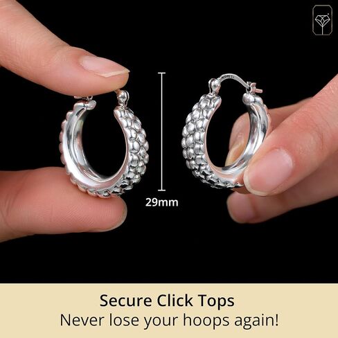 Lightweight Small Chunky Silver Hoop Earrings for Women | Nickel Free 925 Sterling Silver Hypoallergenic Earrings with Click Tops by MAX + STONE in Saudi Arabia