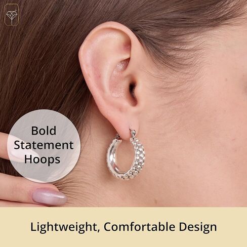 Lightweight Small Chunky Silver Hoop Earrings for Women | Nickel Free 925 Sterling Silver Hypoallergenic Earrings with Click Tops by MAX + STONE in Saudi Arabia