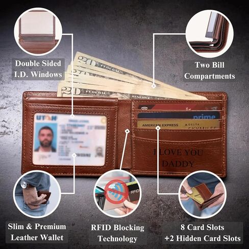 Personalized Wallet for Men, Custom RFID Leather Wallet, Engraved Genuine Leather Custom Wallet, Great Anniversary Gift For Him, Husband, Boyfriend, Men, Father, Dad, Grandpa, Wedding in Kuwait