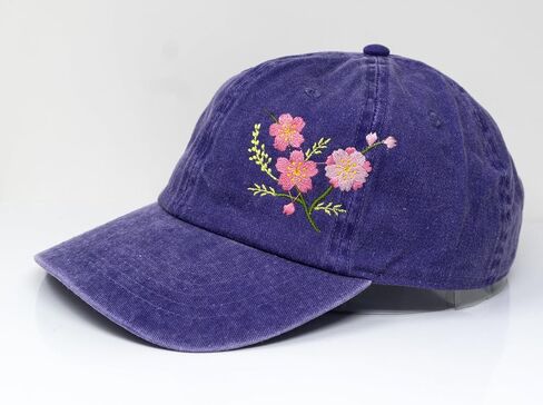 Cherry Blossom Flower Embroidered Wash Cotton Baseball Cap Curve Brim Sakura Hat (Beige) in Saudi Arabia