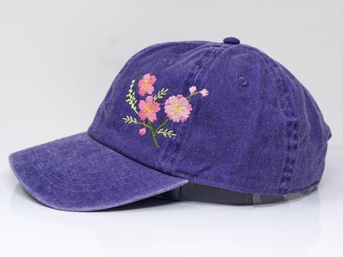 Cherry Blossom Flower Embroidered Wash Cotton Baseball Cap Curve Brim Sakura Hat (Beige) in Saudi Arabia