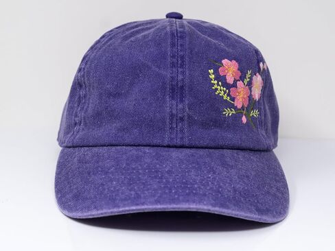 Cherry Blossom Flower Embroidered Wash Cotton Baseball Cap Curve Brim Sakura Hat (Beige) in Saudi Arabia