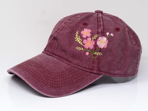 Cherry Blossom Flower Embroidered Wash Cotton Baseball Cap Curve Brim Sakura Hat (Beige) in Saudi Arabia