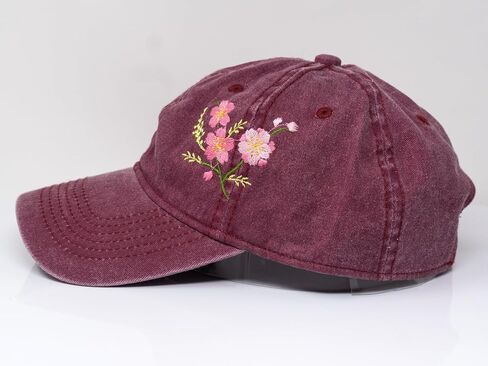 Cherry Blossom Flower Embroidered Wash Cotton Baseball Cap Curve Brim Sakura Hat (Beige) in Saudi Arabia