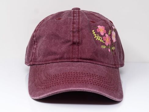 Cherry Blossom Flower Embroidered Wash Cotton Baseball Cap Curve Brim Sakura Hat (Beige) in Saudi Arabia